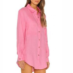 SNDYS Leo Linen Button Up Shirt Dress Beach Casual Pink CoverUp Women’s sz 4